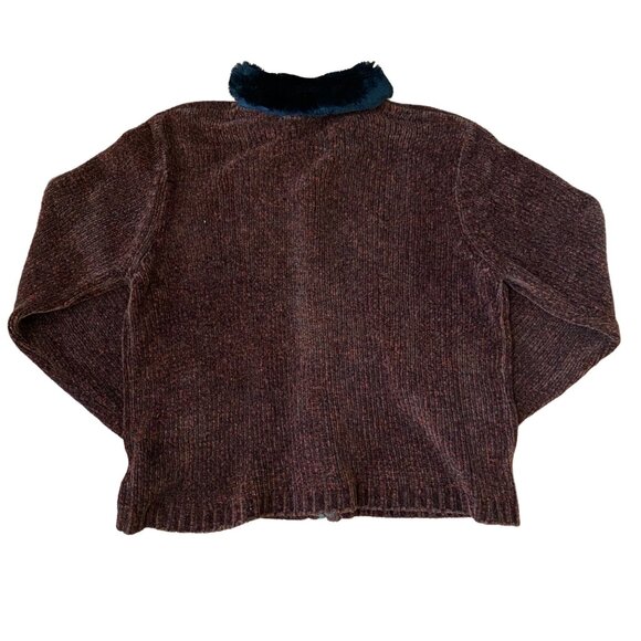 Faux Fur Collar Knit Sweater Jacket With Full Zip Closure - Picture 4 of 4